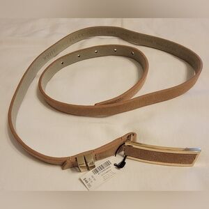 White House Black Market Tan Leather Belt with Gold Accent